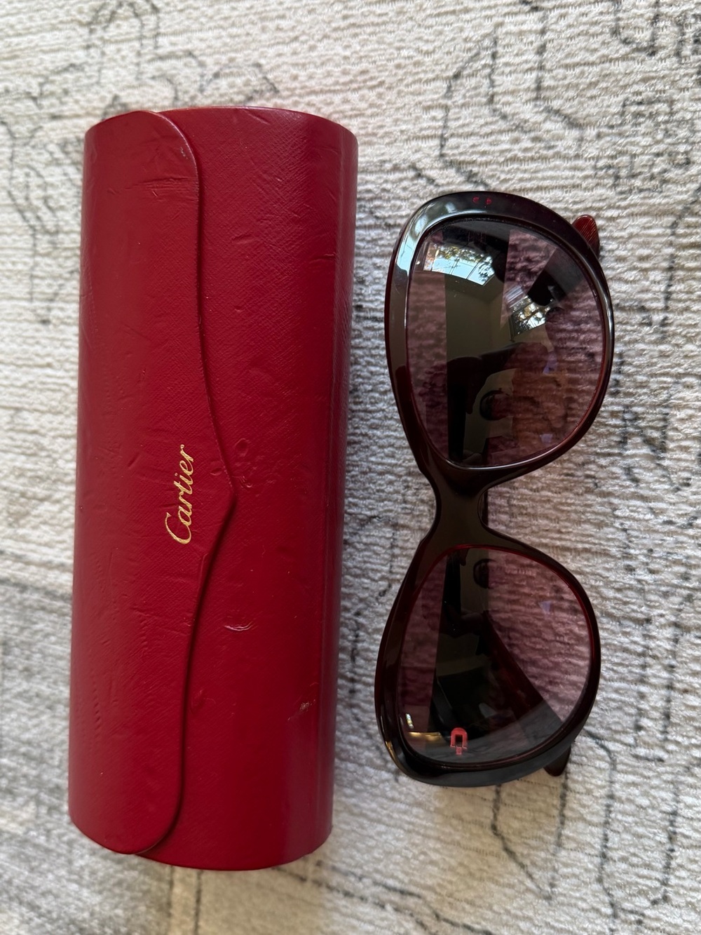 Cartier Women's Burgundy Frame Sunglasses with Gradient Lenses